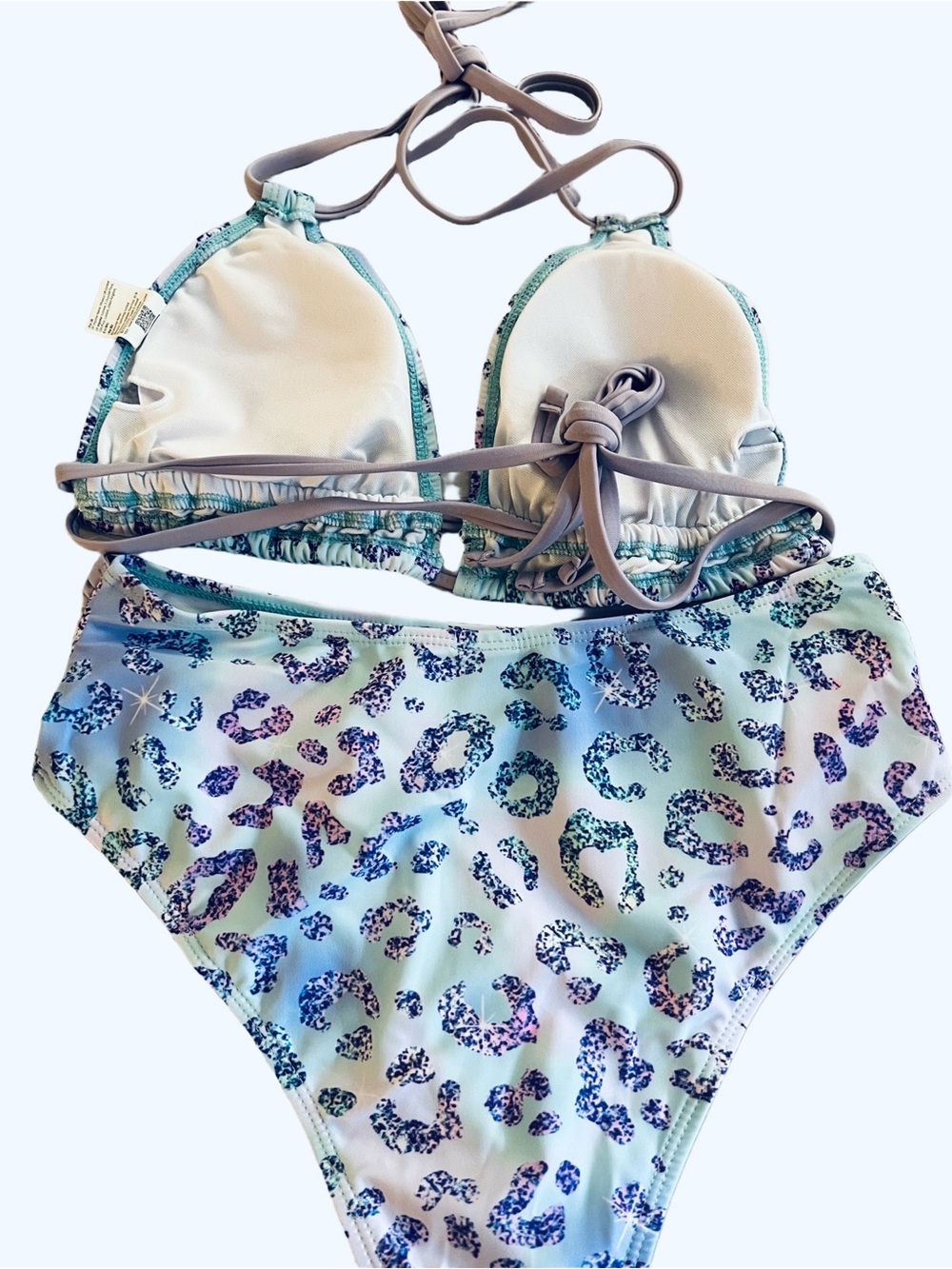 Lavender Blue Leopard Print Halter High Waisted Bikini Set - Picture 9 of 10